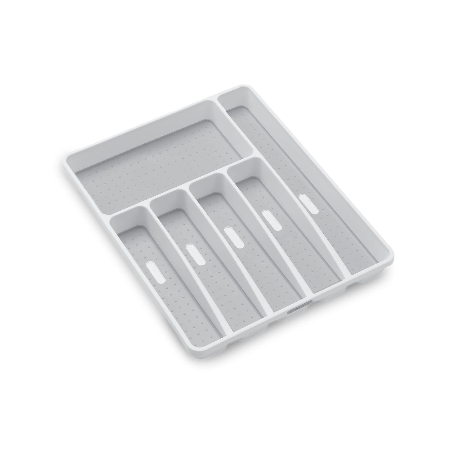 madesmart Classic Large Silverware Tray - White CLASSIC COLLECTION 6-Compartments Kitchen Drawer Organizer Soft-Grip Lining and Non-Slip Rubber