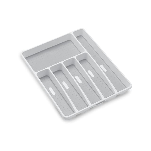 madesmart Classic Large Silverware Tray - White CLASSIC COLLECTION 6-Compartments Kitchen Drawer Organizer Soft-Grip Lining and Non-Slip Rubber