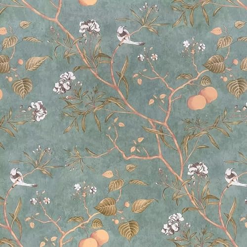 Green Floral Wallpaper Peel and Stick Bird Wallpaper 17.5" x 393"...
