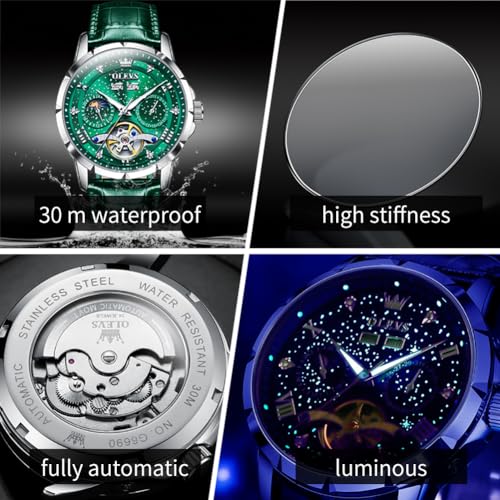 Image of OLEVS Mens Automatic Watches Self-Winding Starry Sky Diamond Skeleton Luxury Wrist Watch Waterproof Luminous