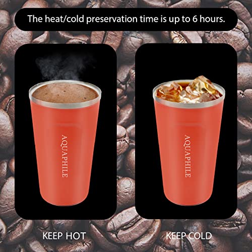 Aquaphile Reusable Coffee Cup, Coffee Travel Mug With Leak-Proof Lid, Thermal Mug Double Walled Insulated Cup, Stainless Steel Portable Coffee Tumbler, For Hot And Cold Drinks（Orange,12Oz) #TOP3