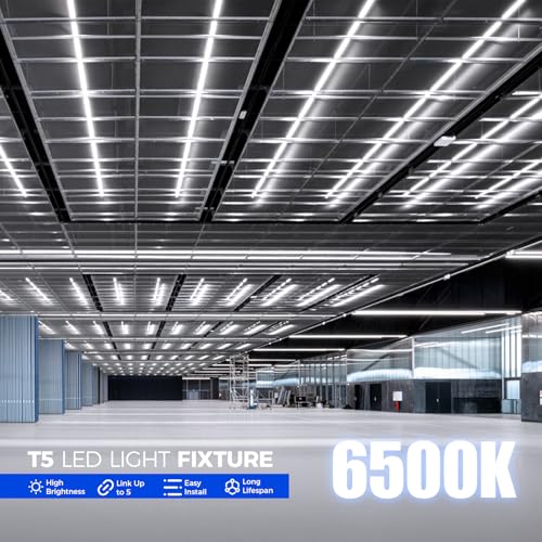 Image of Barrina T5 LED Shop Light, 8FT, 5000LM, 6500K, 45W (10 Pack), Linkable | Super Bright White Shop Lights, Led Garage Light, Corded Electric with ON /Off Switch, ETL Listed