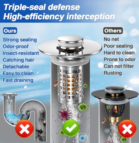 Sink Stopper, Hair Catcher Pop-up Sink Drain Strainer - image 7