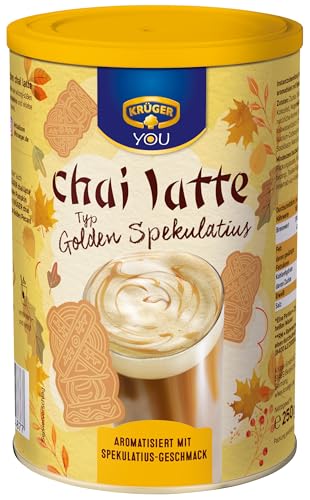 KRÜGER chai latte Golden Spekulatius, 250g Dose, Instant-Pulver aromatisiert mit Spekulatius-Geschmack, Winter Edition