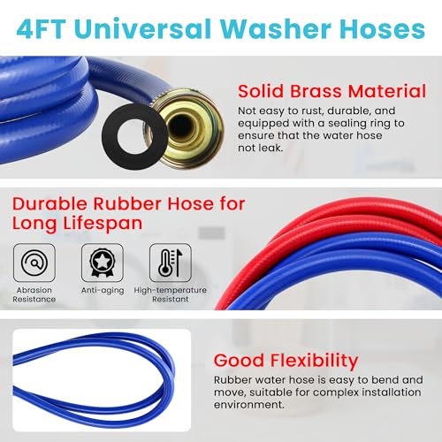 image for 2 PACK Rubber 6FT Washing Machine Hoses Burst Proof Red and Blue Coded