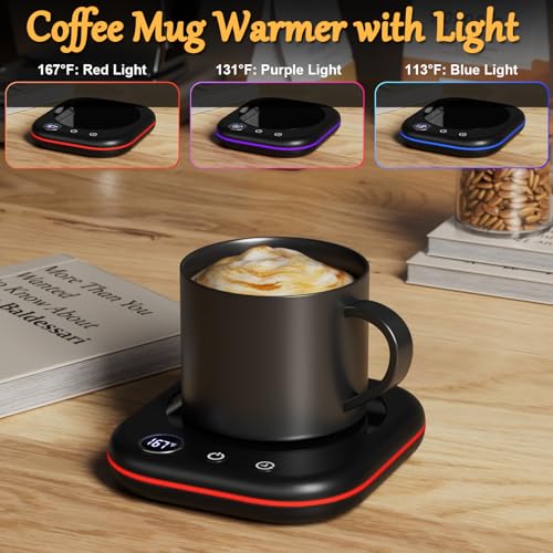 Image of Mug Warmer Upgraded,Coffee Mug Warmer for Desk LEDs Light 3 Temp Settings (113-167F) 1-12H Timer 4 H Auto Shut Off Beverage Cup Candle Warmer for Coffee Tea Milk(Black)