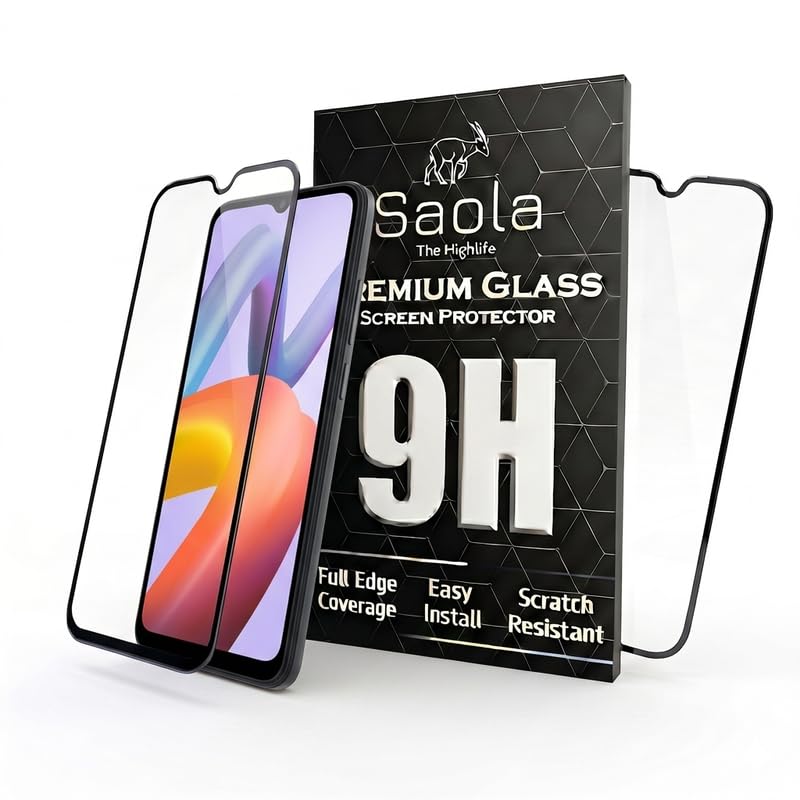 Image of Saola HD+ Oleophobic Tempered Glass Screen Protector For Xiaomi Redmi A2 (Pack Of 2) with Free Installation Kit. Full screen Coverage - 6.71 inch