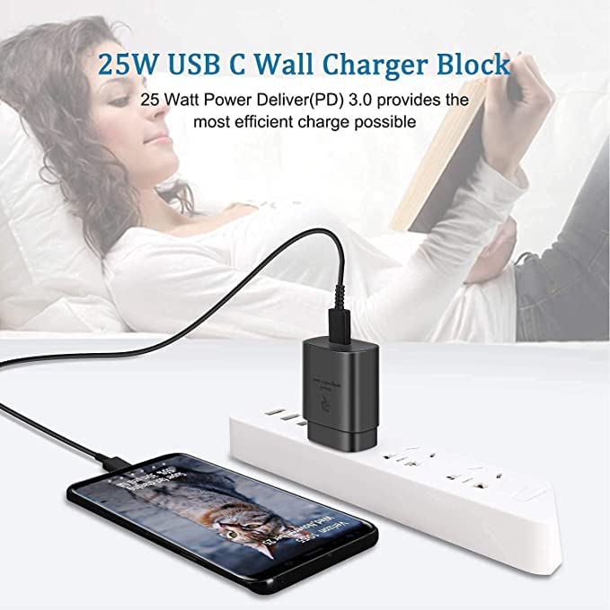 Image of Etguuds Charger Compatible with Samsung 25W USB-C Super Fast Charger for Samsung A54 5G Mobile True 25W Pd Charging Adapter Compatible for Galaxy A54 5G / A54 5G /A55s /A05 /S25 /S25 Ultra