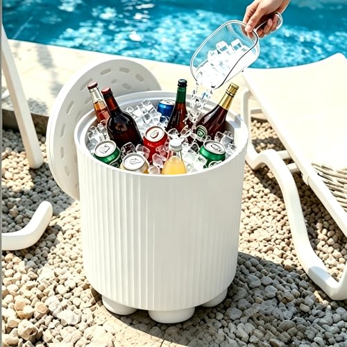 Diyfire Outdoor Cooler Side Table, 2-in-1 Portable Ice Chest Side Table, Cooler Table All Weather Resistant, Cooler Table for Patio & Parties & Picnics & Beach & BBQ, White