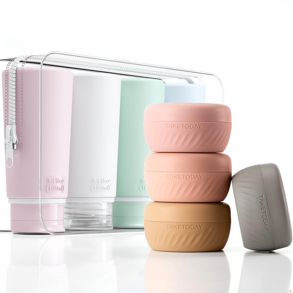 Valourgo Travel Container Set for Toiletries, Leak-proof, TSA Approved, Refillable Silicone Travel Bottles and Cream Jars with Lid for Cosmetic toiletry Cream, 8 Pack