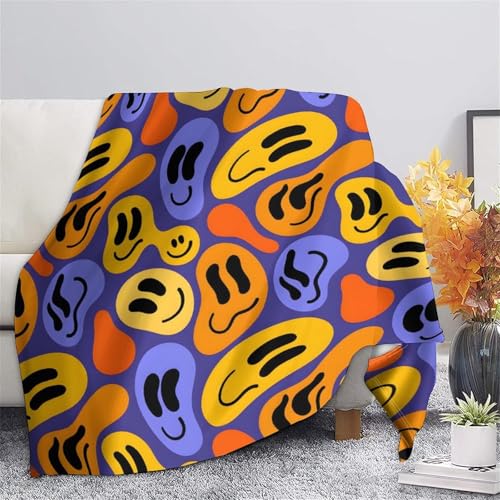 AYZOFCNDK Cartoon-Smiley-Muster Flanell Decke Kinder Jungen Denk-Wurf-Decke 3D Sherpa Decke Für Teens Erwachsene Plüsch Bettdecke Für Bett Couch Geschenkidee Für Zuhause 40x50inch(100x130cm)