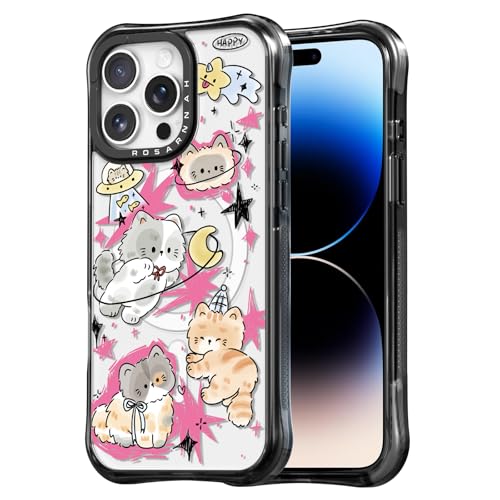 Rosarnnah for iPhone 14 Pro Case Aesthetic Black, Space Kitty Cat