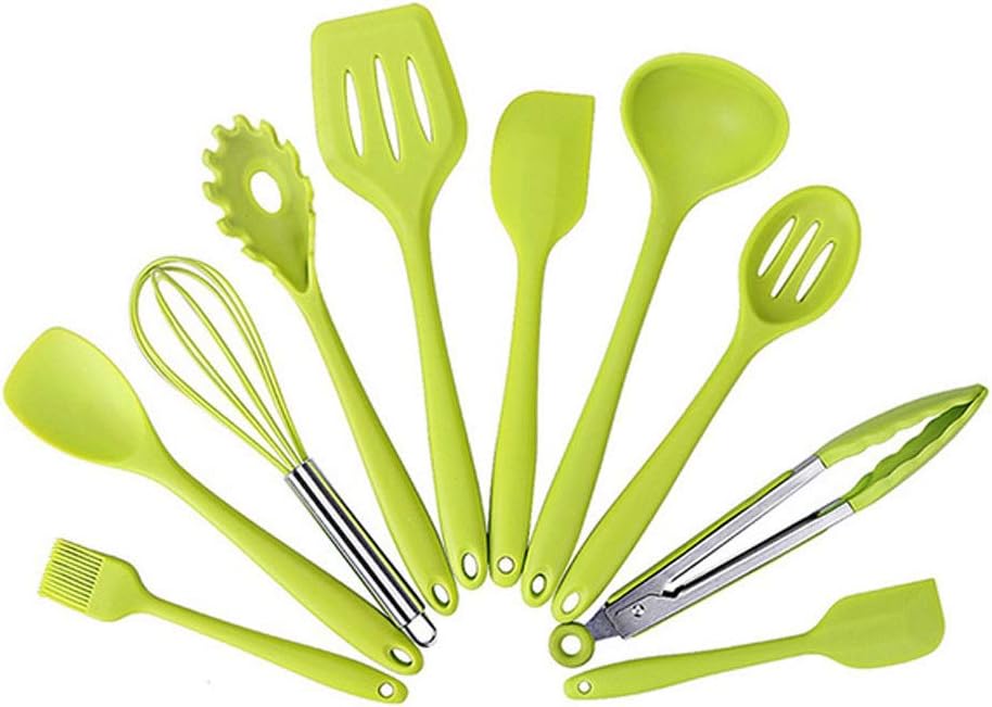 10 Silicone Kitchenware Non-Stick Cookware Cooking Tool Spatula Ladle Egg Beaters Shovel Spoon Soup Kitchen Utensils Set (Color : C) (A)