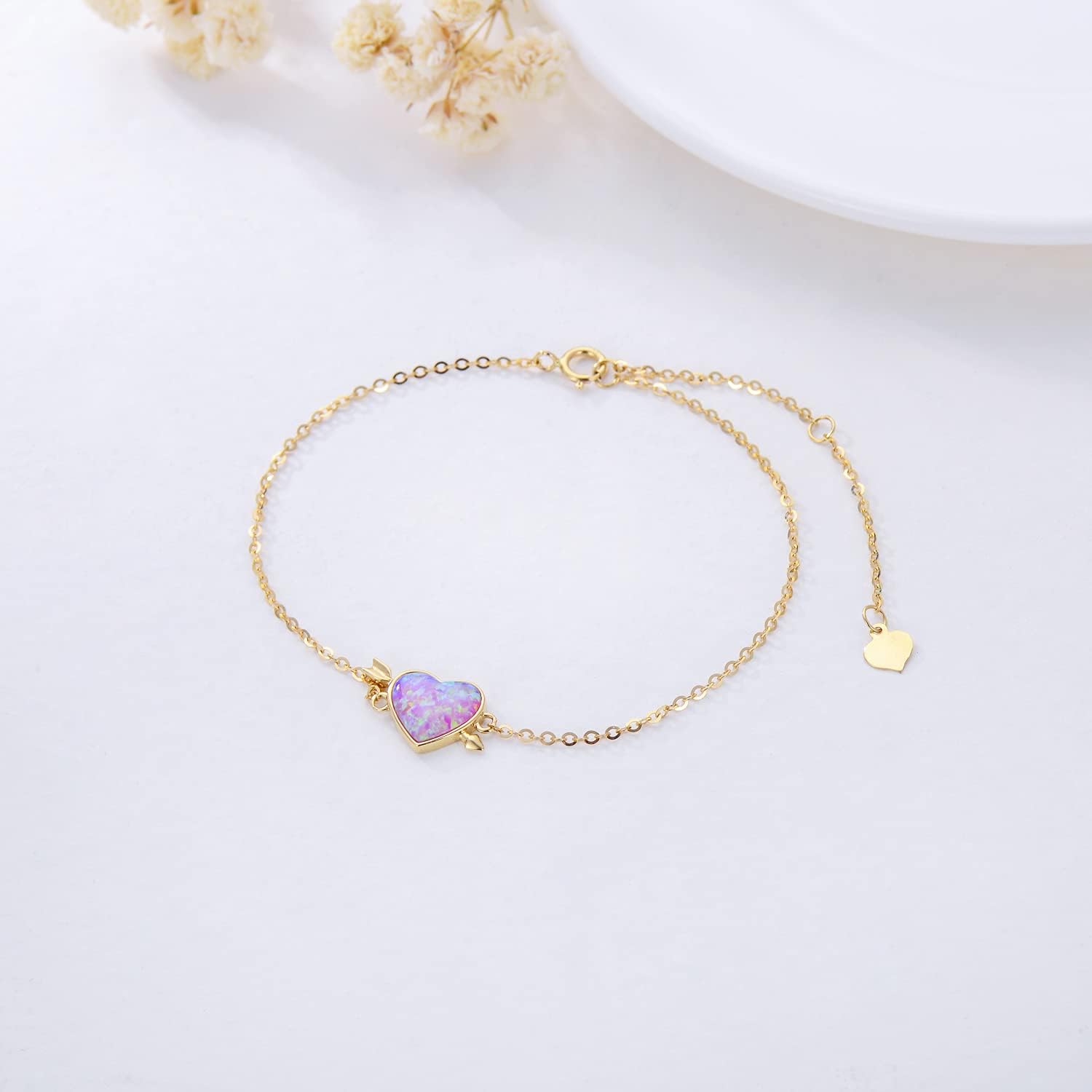 WSX Solid 14k Sunflower/Heart Charm Bracelet for Women Girls Charm Bracelets Gifts for Her Graduation Birthday Valentine