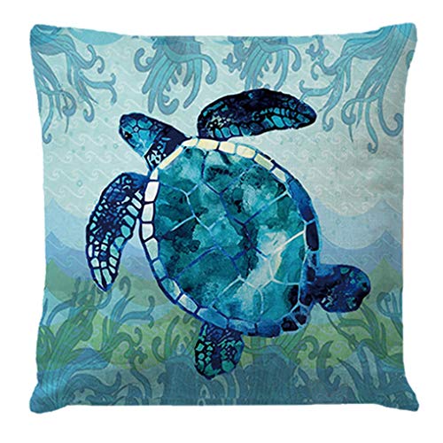 7Colorroom Set Of 4 Ocean Beach Outdoor Pillow Covers Coastal Sea Turtle- Starfish- Sea Horse-Fish Cushion Cover Sea Theme Home Decorative Pillowcases 18”×18”(Coastal) #TOP1