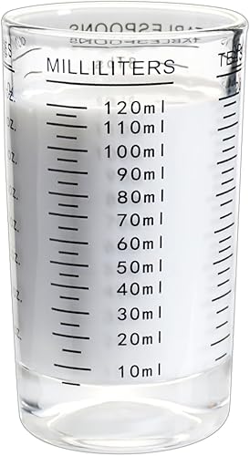 BCnmviku Vaso medidor, 4 onzas4.1fl oz, vaso de vidrio expreso de alta densidad líquido, línea negra (2, negro)