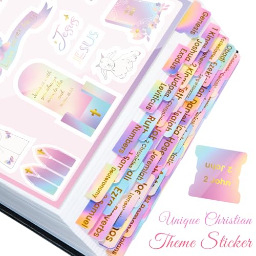 Image of 2 Pack Bible Tabs, Gold Foil Laminated Bible Tabs, Bible Tabs for Women & Men, Christian Gifts, Large Print Bible Tabs with Unique Sticker, Bible Book Index Tabs Labels, Bible Study Supplies, Rainbow