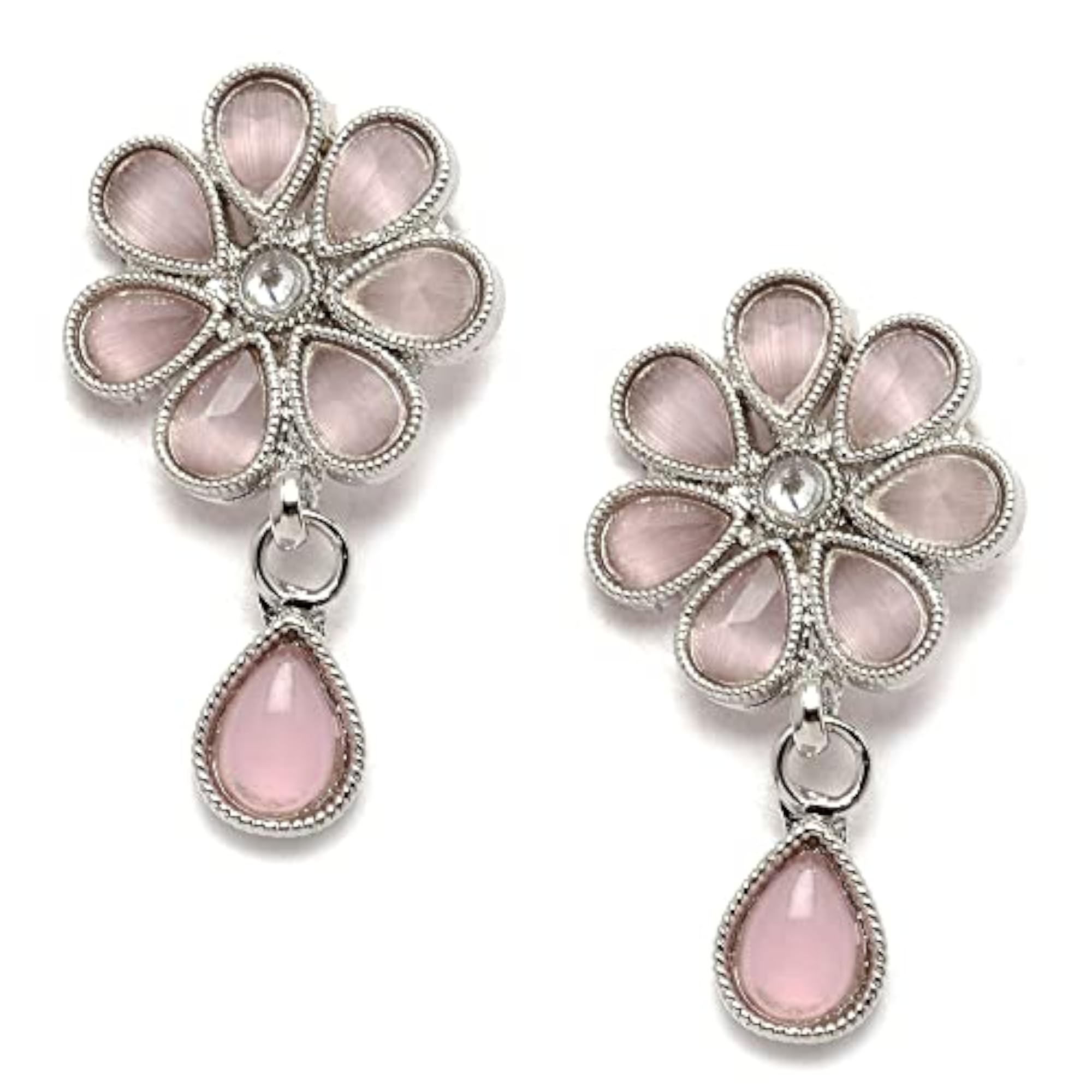 Oxidised Silver-Plated Pear Shaped American Diamond Necklace Earrings Set