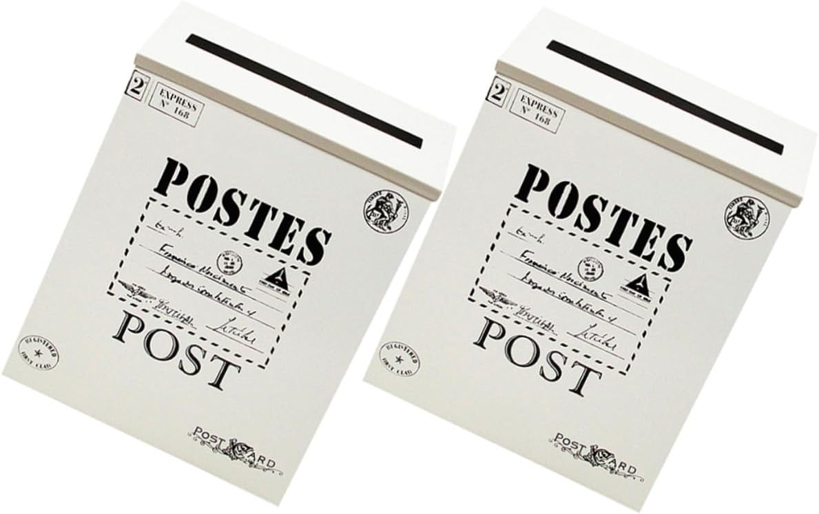 2pcs Vintage Iron Mailbox Wall Mount Mailboxes with Flag for Home Outdoor Suggestion Box Decorative Retro Letter Post Box