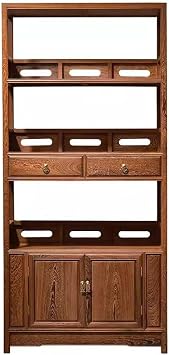 ULTRAWAVE Bookshelf Retro Mahogany Floor-Standing Bookshelf Home Study Chinese Bookcase Living Room Porch Shelf Book Organizer
