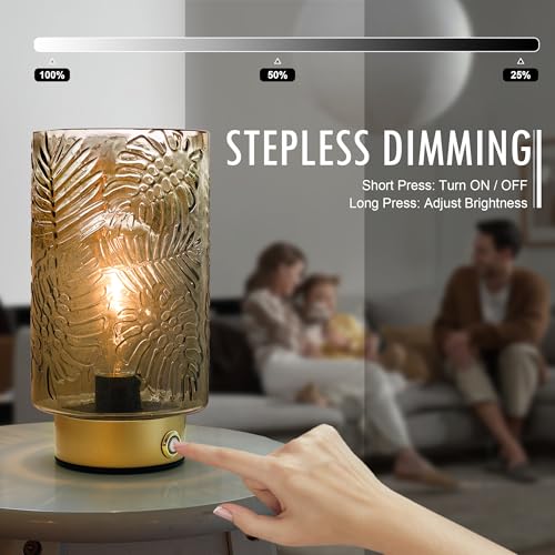 ULAROOM Cordless Lamps Rechargeable Battery Operated lamp,Glass Table Lamp Remote Control-Dimmable Brightness Touch Wireless Bedside Lamp for New Home Gift/Bedroom/Kitchen/Living Room Decor Amber by ULAROOM - Image 4