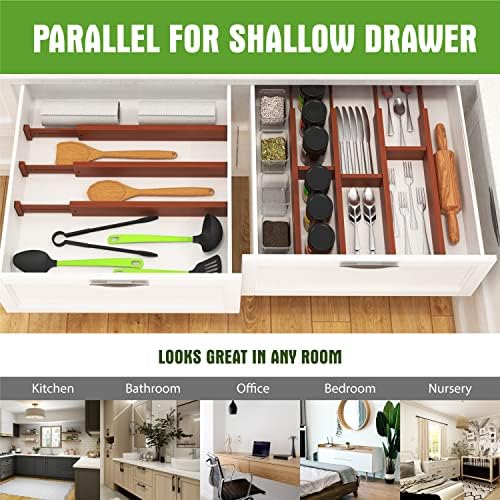 ANTOWIN 8PCS Bamboo Drawer Dividers, Drawer Separators Splitter, 43-56CM Long Adjustable Spring-loaded Organizer for Large Utensil, Clothes, Tools Drawers