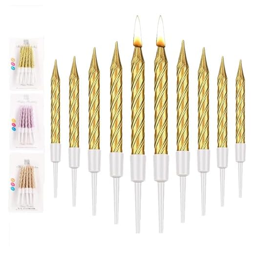 Velas de Cumpleaños en Espiral, 20 Pcs de Velas metálicas para Pasteles con Soporte para cumpleaños, Bodas, Fiestas, Cupcakes, Decoraciones, Aniversario(Dorado)