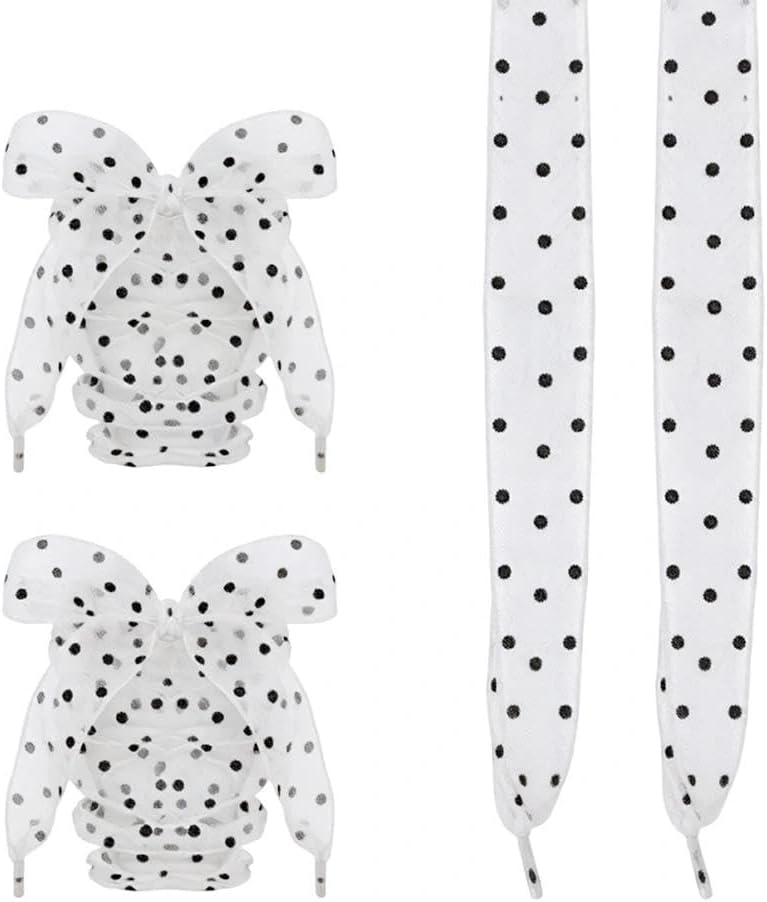 YALLNASL Polka Dot Shoelaces for Sneakers Tennis Shoes Polka Dot Accessories for Women Girls Trendy Ribbon Lace Shoestrings