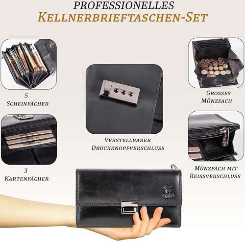 Kellnertasche Matador VICIO Geldbörse Leder mit Gürtel Schlaufe und RFID Schutz