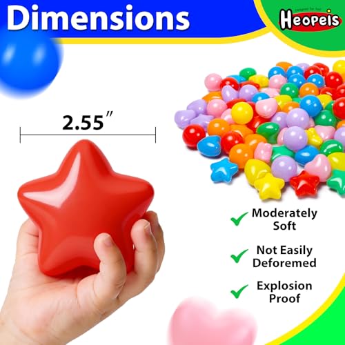 Heopeis Star Ball Pit Balls for Toddlers, 100 Pcs Phthalate Free BPA Free Crush Proof Plastic - 7 Bright Colors in Reusable Play Toys for Kids with Storage Bag Indoor Outdoor - Thumbnail 2