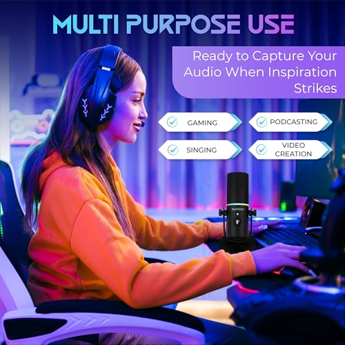 SoundBeast Microfone USB Firebird - com controle de volume, modo de redução de ruído, iluminação RGB