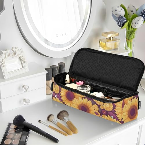 Bolsa de viaje para herramientas de cabello con diseño girasol resplandeciente, con base resistente al calor para planchas, alaciadoras y rizadores, portátil para mujer miniatura 6