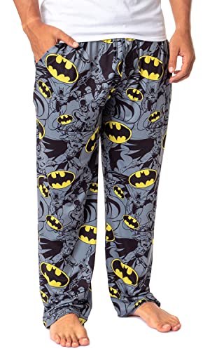 DC Comics Batman Mens' Bat Symbol Icon Retro Character Sleep Pajama Pants (Medium) Grey