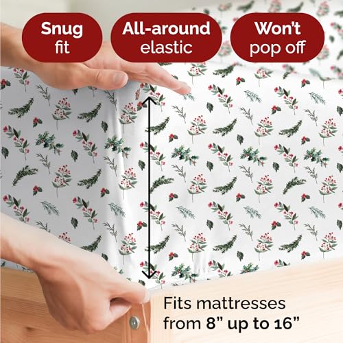Full Christmas Mistletoe Sheet Set - Holiday Xmas Pattern Bedding Set - Deep Pockets - Snug Fit - 4 Piece - Wrinkle Free - Comfy & Cooling Festive Winter - Holiday Sheets for Women, Men, Kids & Teens