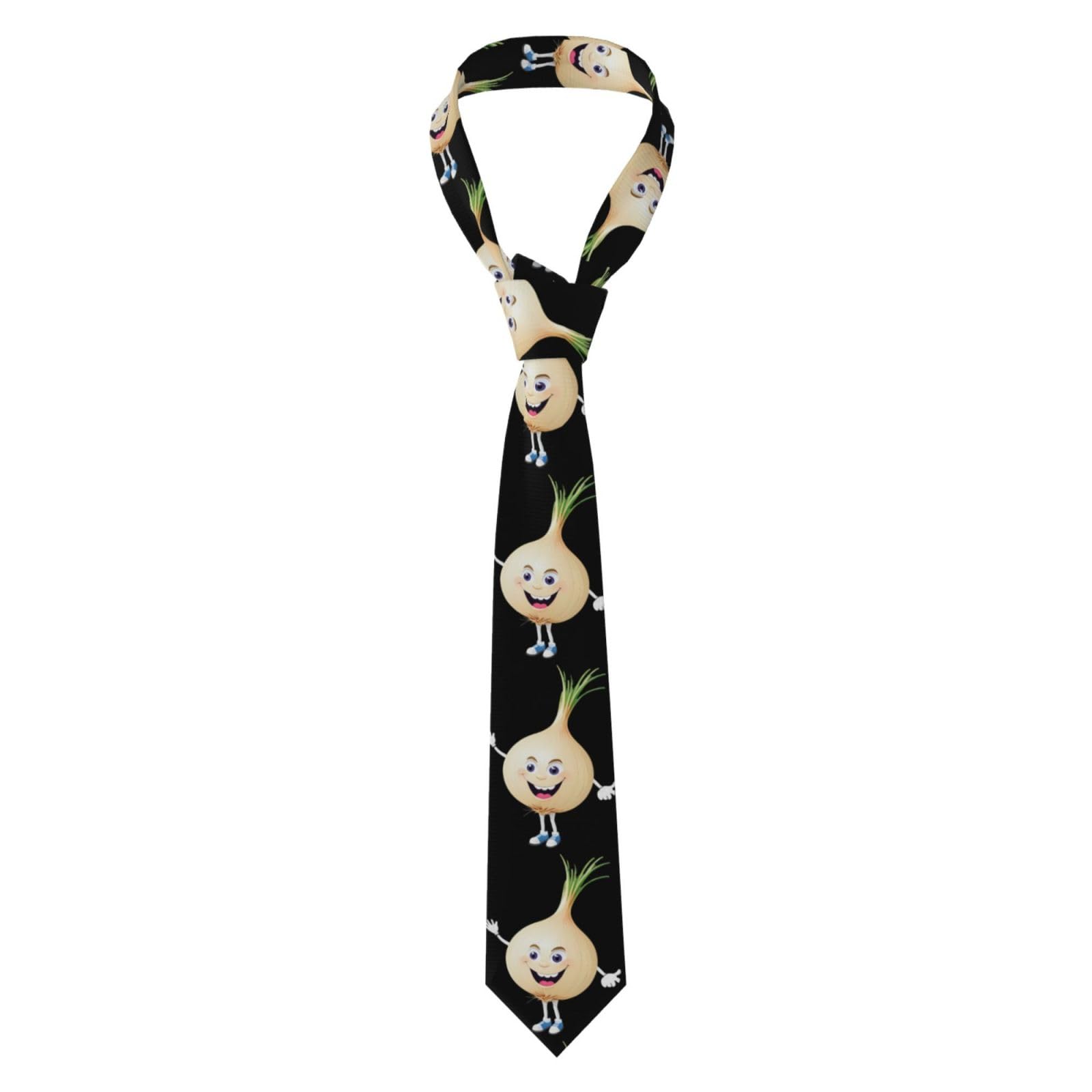 Whjdpp Men's Black Necktie Smiling Onion Printing For Business, Daily, Work, Birthday, Wedding, Party, Banquet, Gift