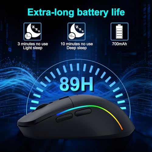 Image of E-YOOSO Wireless Gaming Mouse, 10,000 DPI, Tri-Mode 2.4Ghz /Bluetooth /USB-C Wired, RGB Backlit, 6 Programmable Buttons, Ergonomic Rechargeable Gamer Mice with PC, Mac, PS, Xbox - Black