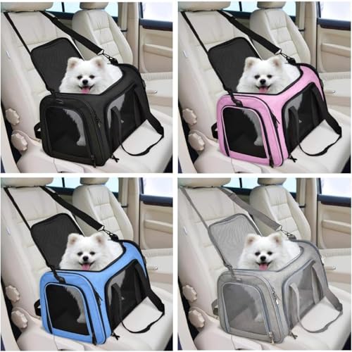 HOCLAUHO Transporttasche Katze Hund Groß Tragbare Haustiertasche für draußen Faltbar atmungsaktiv Große Kapazität für Zwei kleine Katzen, Autoreise Tragetasche für Katze mittel große Hund(Rosaton)