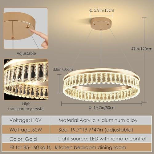 Lustre suspension LED 50W moderne noir et or avec télécommande - 7