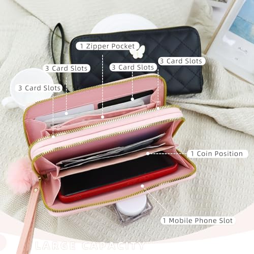 Womens Wristlet Wallets, PU Leather Clutch Wallet Double Zipper Credit Card Wallet with Multi Card Slots4