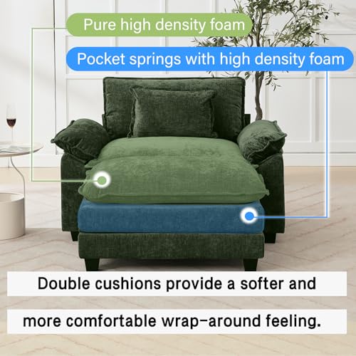 Image of Oprisen 53 inch Modular Sectional Sofa, Comfy Cloud Couch Sectional Sofa with Ottoman, Chenille Sofa Sleeper Deep Seat Sofa with Throw Pillows for Living Room (Green)