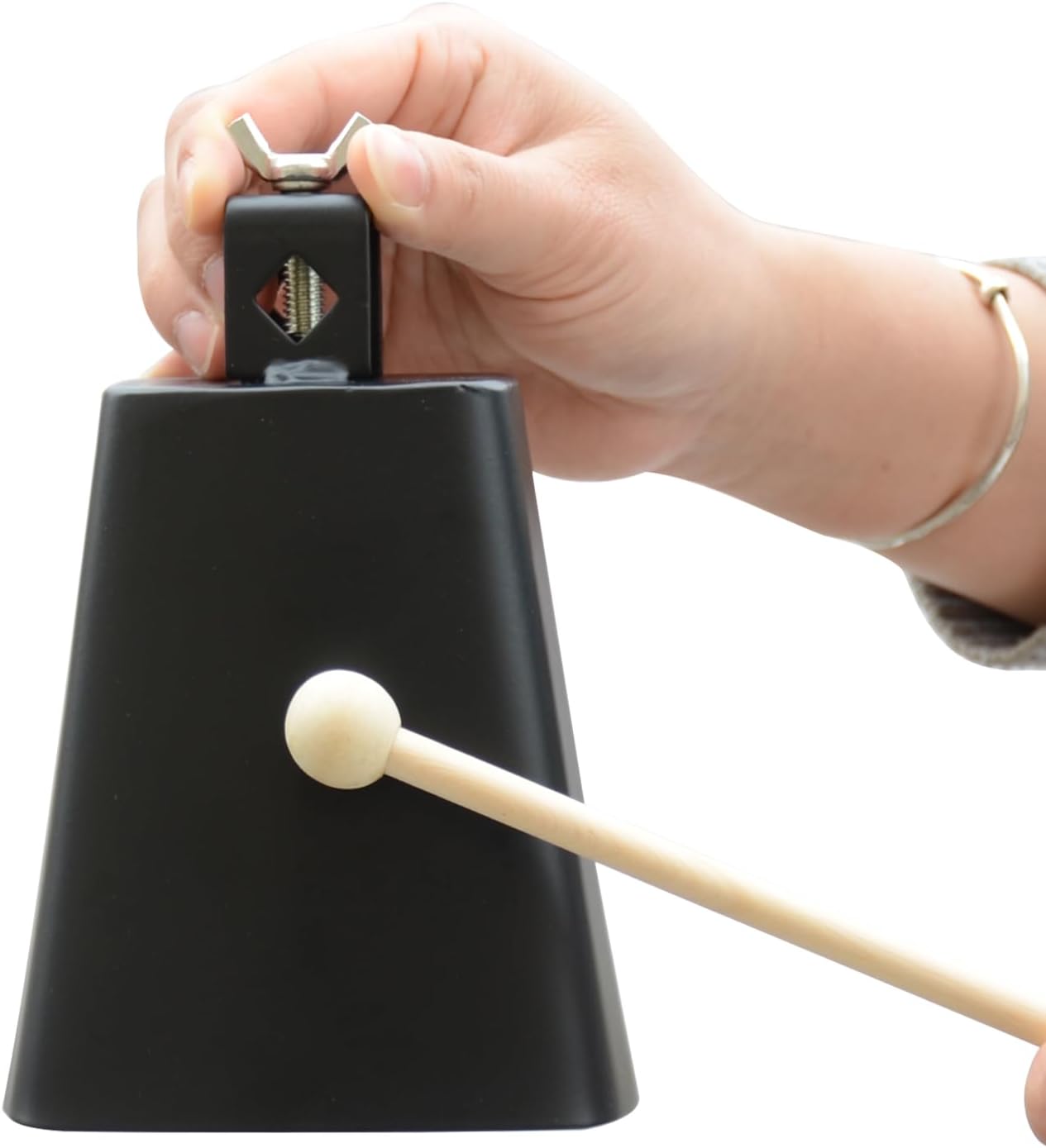 Steel Cowbell with Stick，Cowbell Instrument, 4 Inch Metal Steel Cow Bell with Handle Stick for Drum Set, Hand Percussion Noise Maker (6")