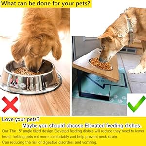 Stand-Up Tilted Bamboo table & Metal elevated dog bowls – 2 Stainless Steel Bowls for Food or Water Included, Elevated pet Feeder Perfect for Small Dogs, Cats, Medium pets