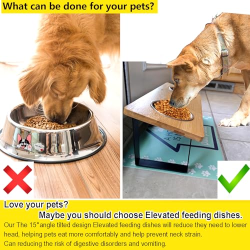 Stand-Up Tilted Bamboo table & Metal elevated dog bowls – 2 Stainless Steel Bowls for Food or Water Included, Elevated pet Feeder Perfect for Small Dogs, Cats, Medium pets Stand-Up Tilted Bamboo table & Metal elevated dog bowls – 2 Stainless Steel Bowls for Food or Water Included, Elevated pet Feeder Perfect for Small Dogs, Cats, Medium pets
