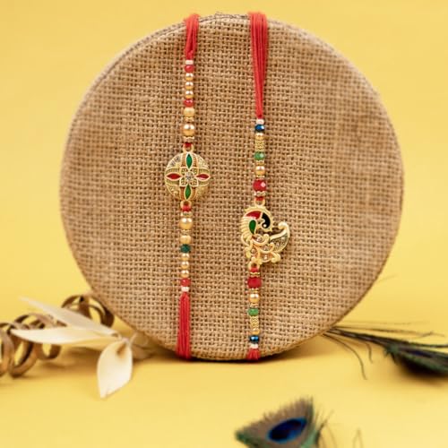 Image of Traditional Handmade Beaded Rakhi For Raksha Bandhan| Hand Bracelet For Brother| Wrist Band For Bhaiya & Bhabhi | Trendy Combination Designs Protective Thread Combo-Set Of 2