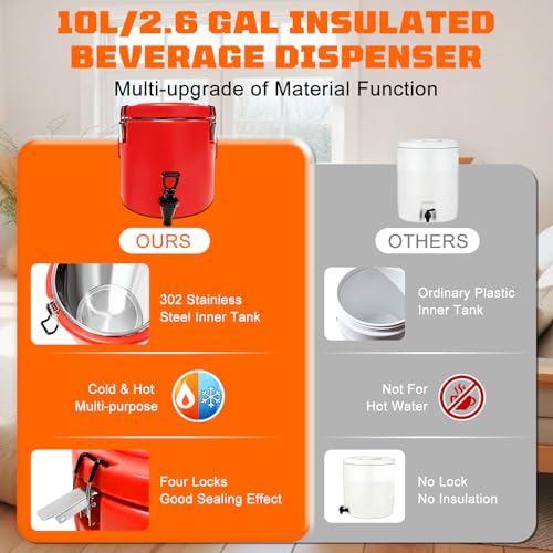 Julymoda 10L/2.6 Gallon Insulated Beverage Dispenser, Drink Dispenser with 304 Stainless Steel Interior and Spout, Portable Hot and Cold Water Dispensers for Parties Outdoors Camping by Julymoda - Used condition - Image 2