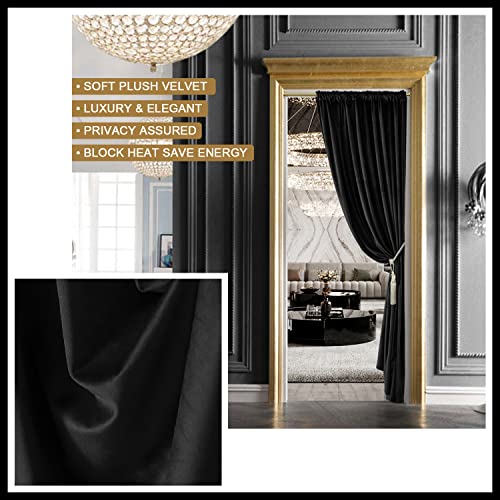Xtmyi Velvet Blackout Door Curtain Panels For Bedroom,Thermal Insulated Winter Warm Back Tab Rod Pocket Black Out Cover Doorway Curtains Privacy/Window Drapes,80 Inch Length #TOP4