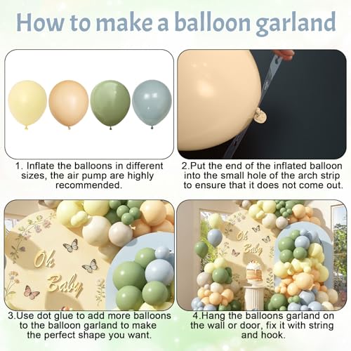 Image of Blue and Green Balloon Arch Kit 115Pcs Dusty Blue Sage Green Balloons Garland Slate Yellow Cream Nude Beige White Sand Birthday Party Balloons for Boys Bear Bee Honeycomb Baby Shower Decorations