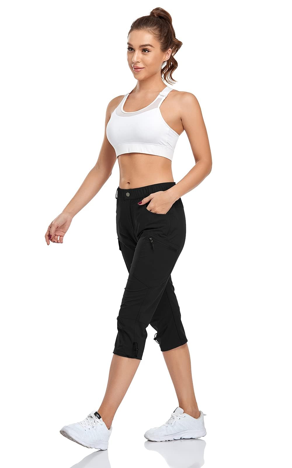 GymBrave Wanderhose Damen 3/4 Trekkinghose Stretch Leiche schnell trocknend Cargo Caprihose Sommer Outdoor UPF 50 mit Reißverschlusstaschen