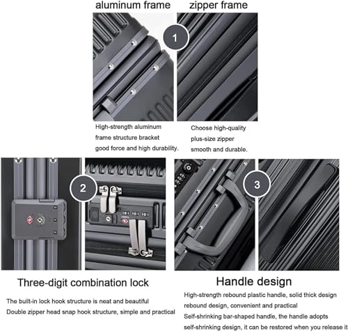 Luggage Travel Gear Front Opening Aluminum Cabin Luggage Universal Wheel Lock Box Business Travel Boarding(E,22 in)2