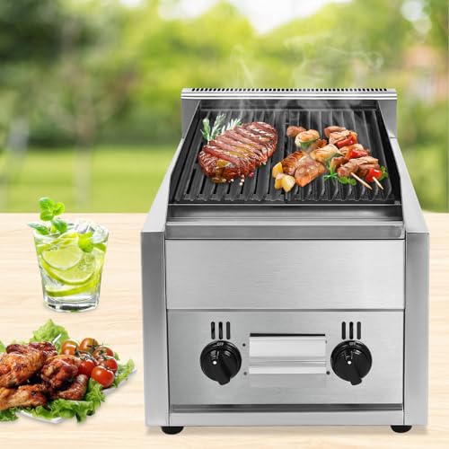 Gas Grill 15 * 6IN Stainless Steel Griddle 60TU/hr Liquefied Petroleum Gas Grill Commercial Countertop Charbroilers Restaurant BBQ Equipment for Kitchen Hotel Diner Food